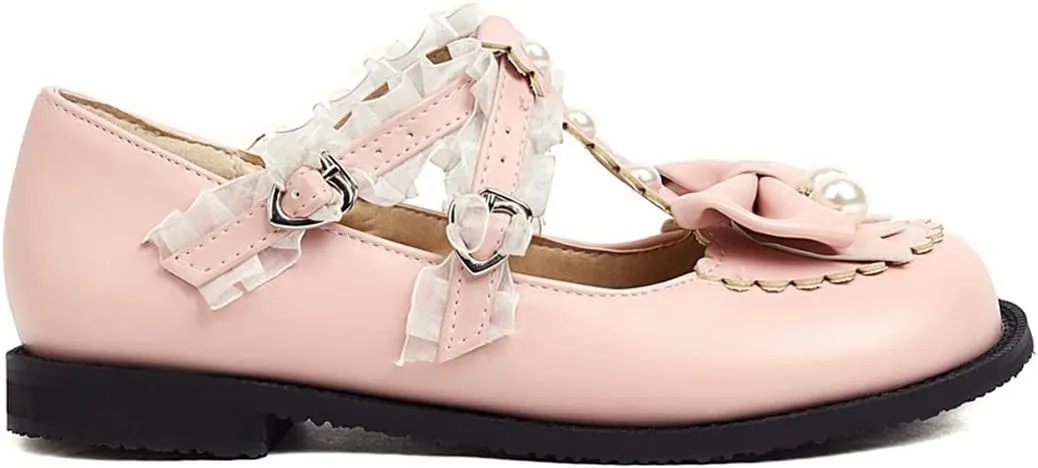 VOKLIN Women's Girls Mary Jane Ballet Flat Shoes Sweet Bow Slip On Party Dress Ballerina School Oxford Shoe