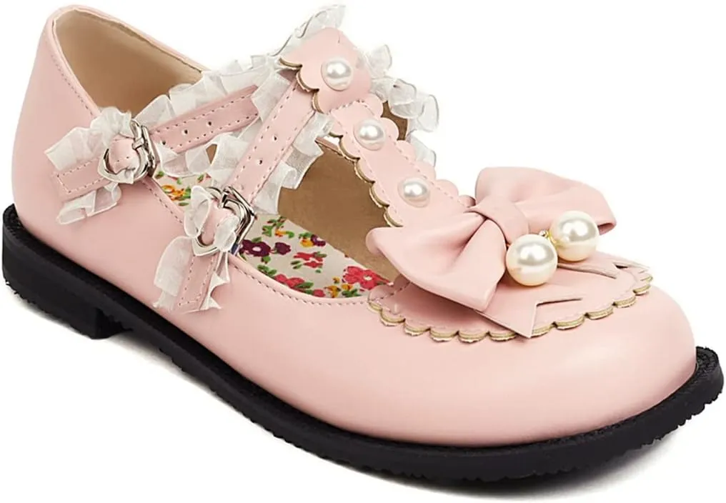 VOKLIN Women's Girls Mary Jane Ballet Flat Shoes Sweet Bow Slip On Party Dress Ballerina School Oxford Shoe