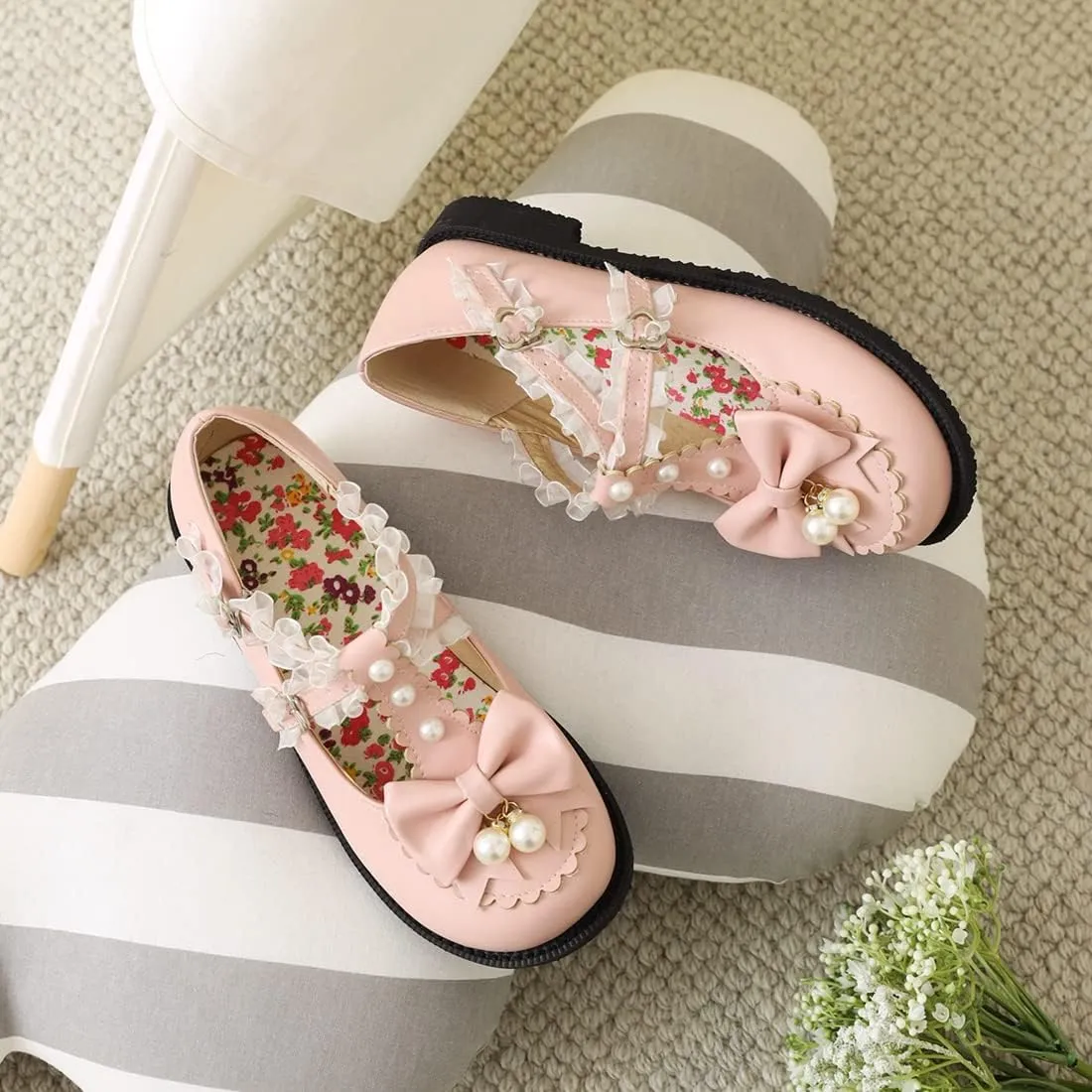 VOKLIN Women's Girls Mary Jane Ballet Flat Shoes Sweet Bow Slip On Party Dress Ballerina School Oxford Shoe