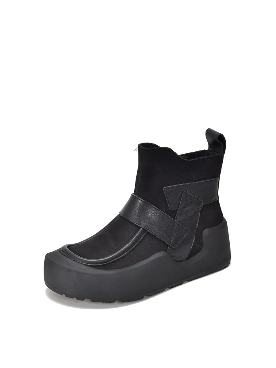 Women Fashion Genuine Leather Spliced Platform Boots AV1064