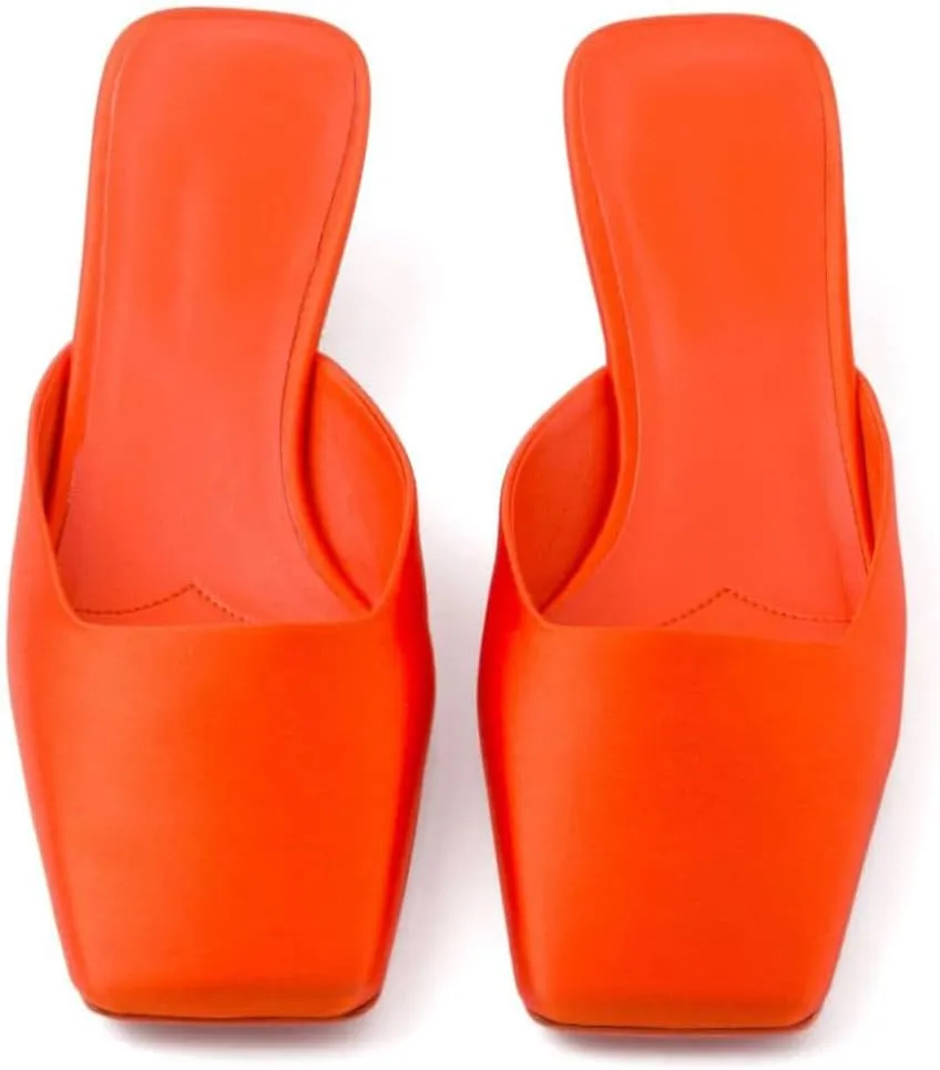 Women Mules Backless Satin Sandals Slip On Low Heel Square Toe Loafers Comfortable Casual Slides Dress Shoes for Wedding Party Women's Mules & Clogs
