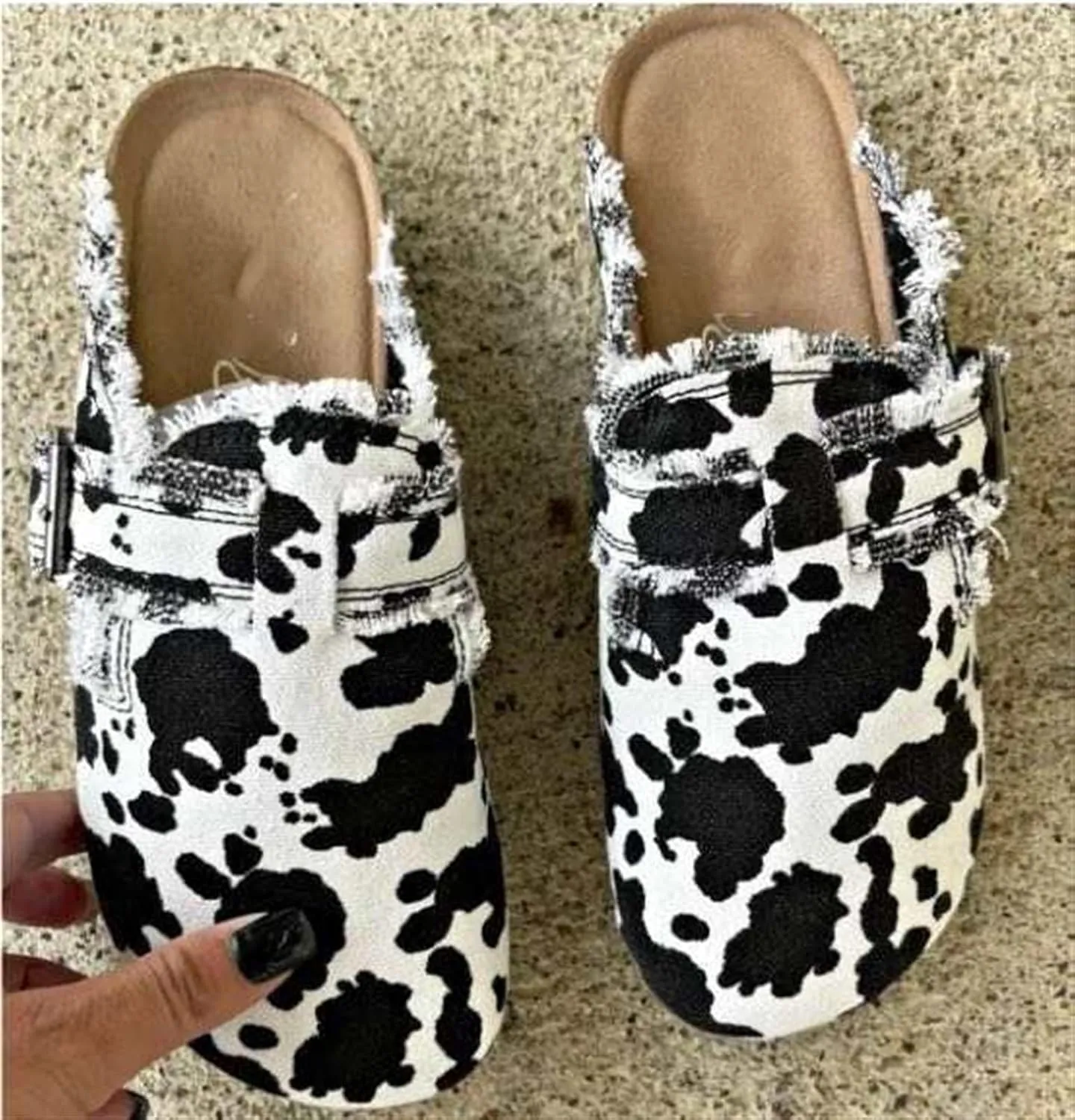 Women??s Flat Mule Shoes Comfy Clogs Suede Slip on Backless Slipper Summer Classic Round Toe Adjustable Buckle with Arch Support Anti Slip Sandals Unisex for Home Office