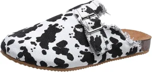 Women??s Flat Mule Shoes Comfy Clogs Suede Slip on Backless Slipper Summer Classic Round Toe Adjustable Buckle with Arch Support Anti Slip Sandals Unisex for Home Office