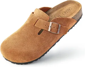 Women??s Genuine Suede Clogs for Women Slip-On Buckle Slides Women's Mules & Clogs Natural Rubber Cork Footbed Sandals Potato Shoes with Arch Support