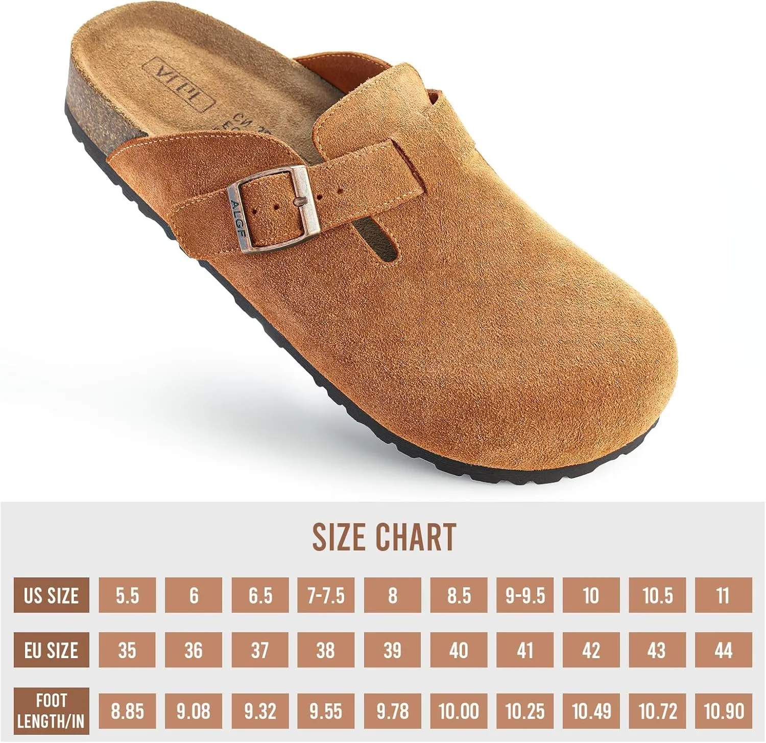 Women??s Genuine Suede Clogs for Women Slip-On Buckle Slides Women's Mules & Clogs Natural Rubber Cork Footbed Sandals Potato Shoes with Arch Support