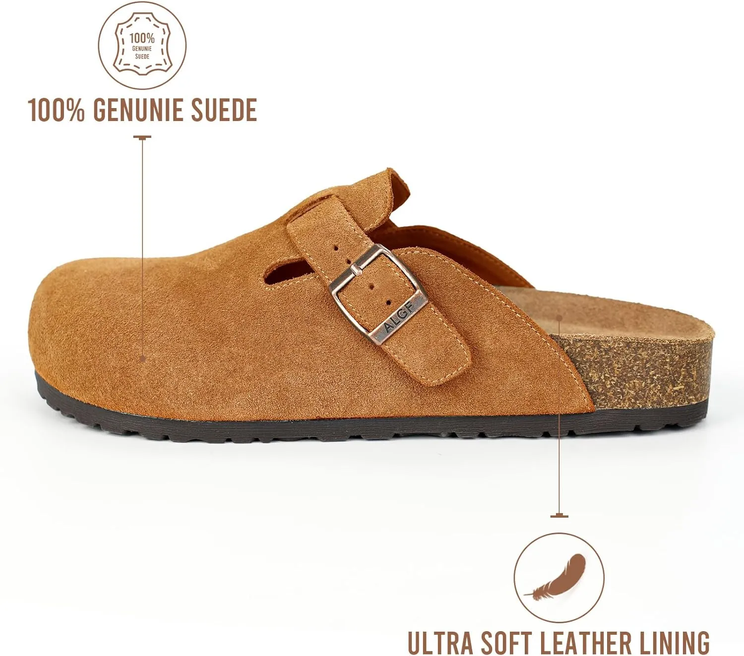 Women??s Genuine Suede Clogs for Women Slip-On Buckle Slides Women's Mules & Clogs Natural Rubber Cork Footbed Sandals Potato Shoes with Arch Support