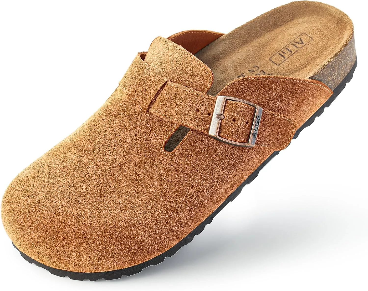 Women??s Genuine Suede Clogs for Women Slip-On Buckle Slides Women's Mules & Clogs Natural Rubber Cork Footbed Sandals Potato Shoes with Arch Support