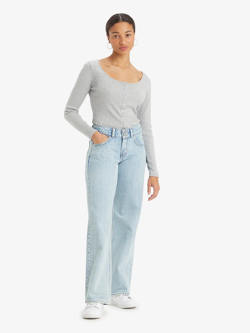 Women's Light Blue Loose Fit Super Low Rise Jeans