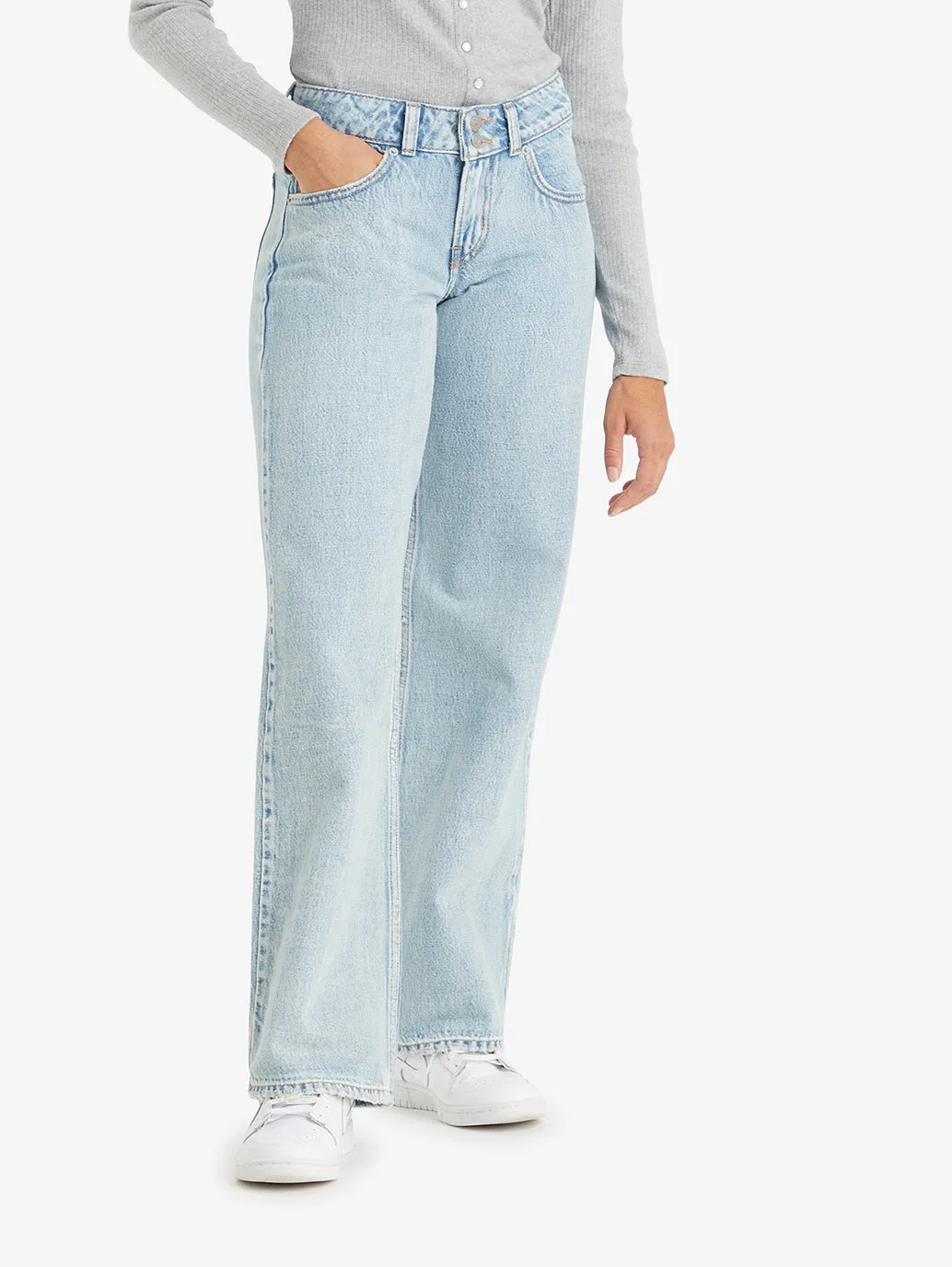 Women's Light Blue Loose Fit Super Low Rise Jeans