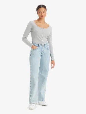 Women's Light Blue Loose Fit Super Low Rise Jeans