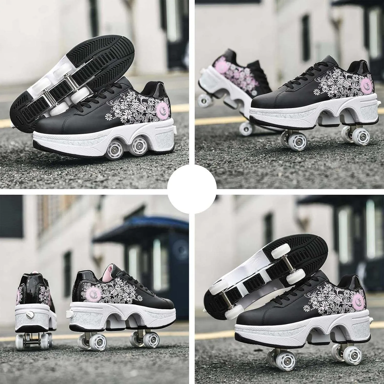 Womens Retractable Roller Skate Shoes  2-in-1 Adjustable Sneakers with Hidden Wheels for Outdoor Sports, Walking & Fitness  Lightweight & Comfortable Design
