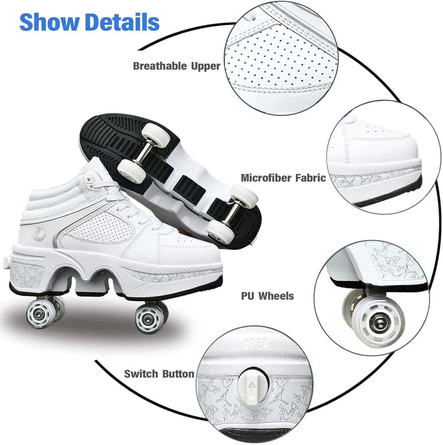Womens Retractable Roller Skate Shoes  2-in-1 Adjustable Sneakers with Hidden Wheels for Outdoor Sports, Walking & Fitness  Lightweight & Comfortable Design