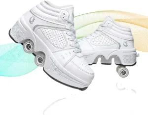 Womens Retractable Roller Skate Shoes  2-in-1 Adjustable Sneakers with Hidden Wheels for Outdoor Sports, Walking & Fitness  Lightweight & Comfortable Design