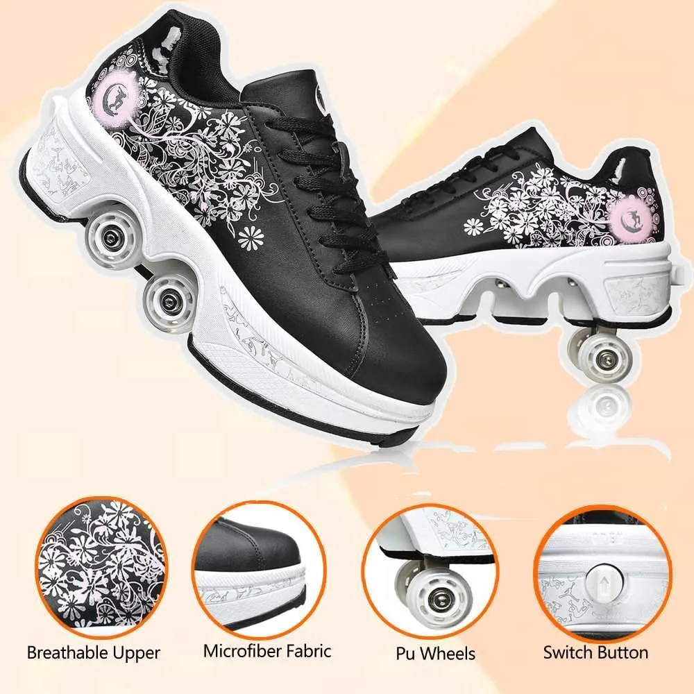 Womens Retractable Roller Skate Shoes  2-in-1 Adjustable Sneakers with Hidden Wheels for Outdoor Sports, Walking & Fitness  Lightweight & Comfortable Design