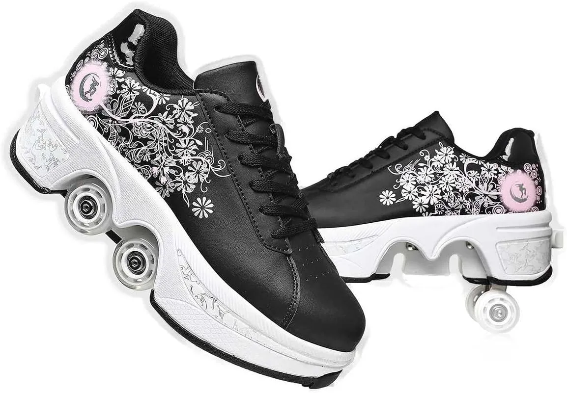 Womens Retractable Roller Skate Shoes  2-in-1 Adjustable Sneakers with Hidden Wheels for Outdoor Sports, Walking & Fitness  Lightweight & Comfortable Design