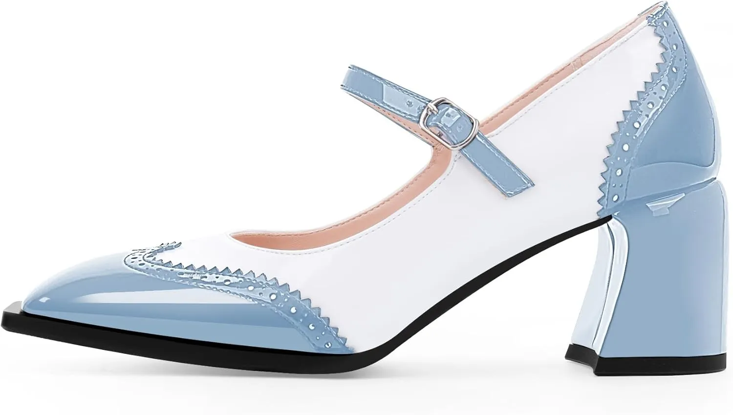Women's Square Toe Chunky Heel Mary Janes Buckle Strap Wingtip Oxford Pumps Dress Shoes