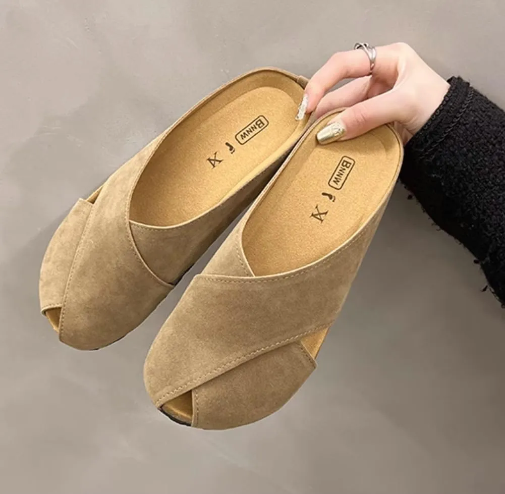 Womens Suede Comfort Slip-On Mules Arch Support House Slippers Casual Indoor Outdoor Sandals Potato Shoes 2025