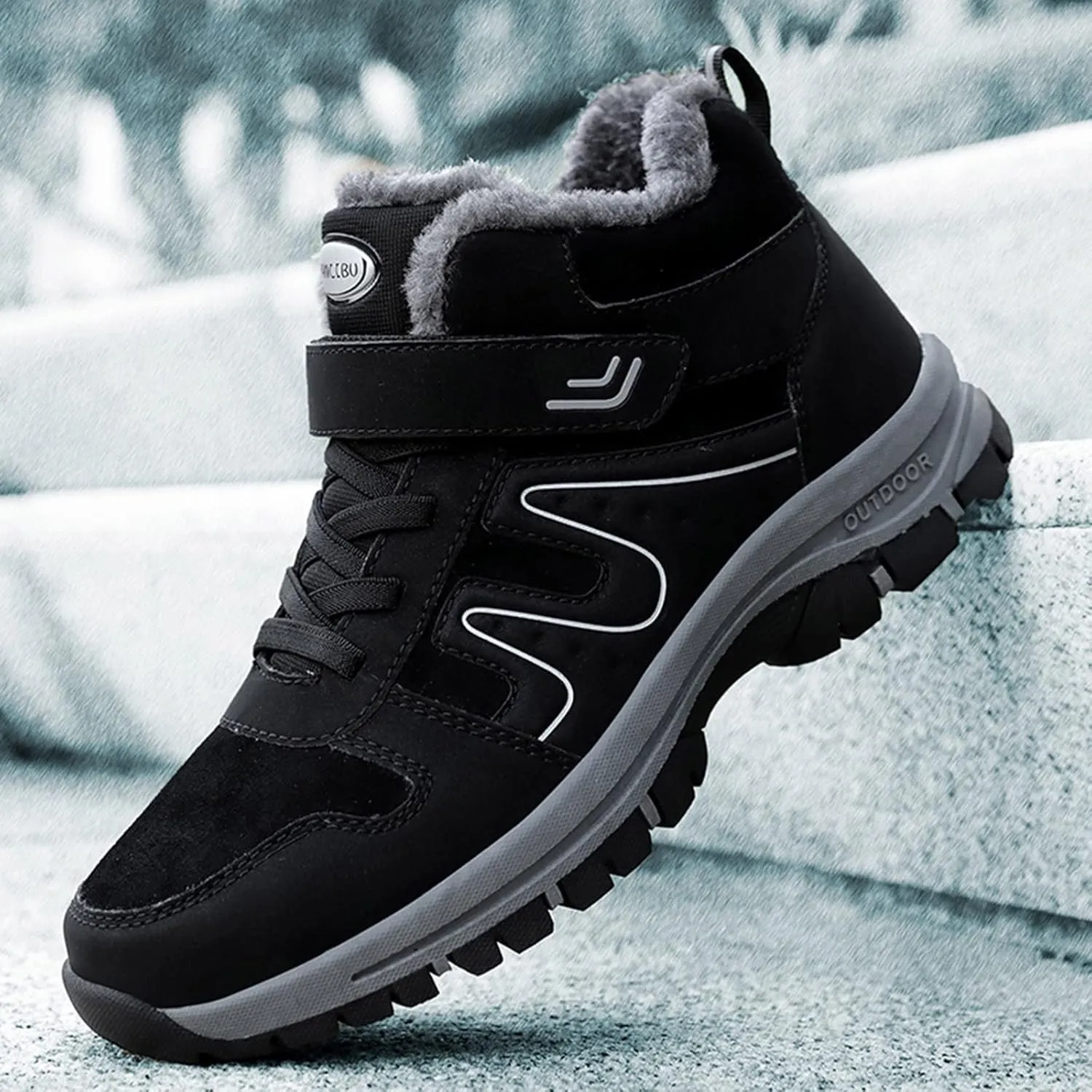 Work Boots for Men Slip On Hiking Sneakers with Warm Fur Lining Women's Safety Shoes with Zipper Outdoor Bota Waterproof Breathable Lightweight Hike Grounded Footwear