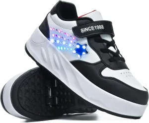 YUNICUS Roller Shoes for Girls Boys Kid Light Up Sneakers with Wheels