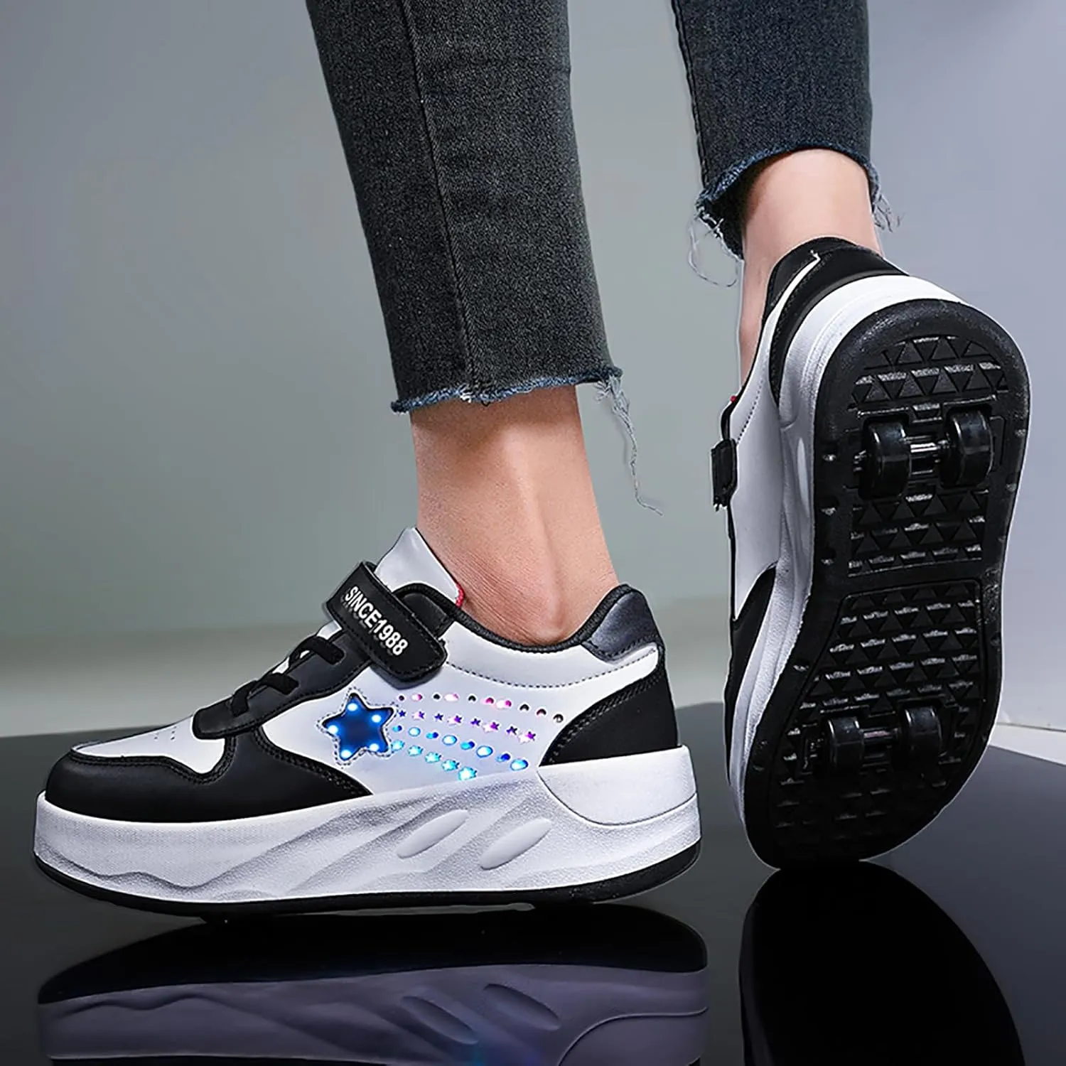 YUNICUS Roller Shoes for Girls Boys Kid Light Up Sneakers with Wheels